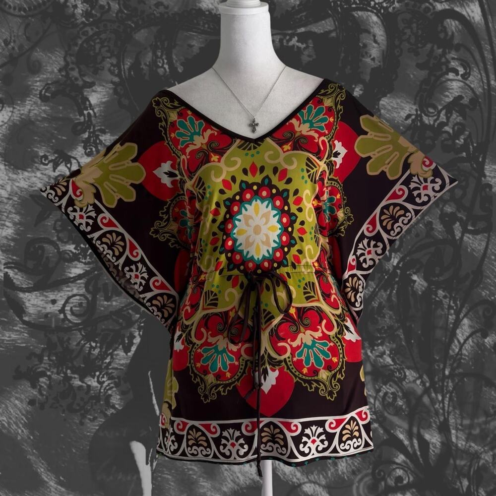 intricate baroque dark earthy brown whimsical boho grunge batwing vintage top